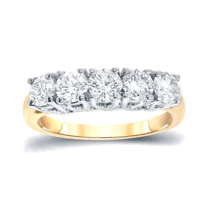 Auriya 14k Gold 1 1/2ctw 5-Stone Diamond Wedding Band - Two-Tone - 9.5