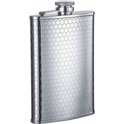 Visol Hive Beehive Pattern Stainless Steel Liquor Flask - 8 ounces - Silver