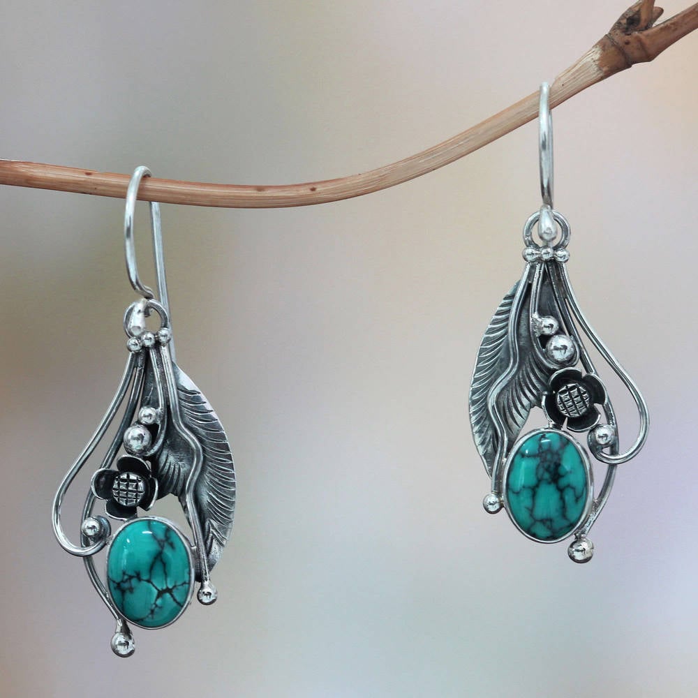NOVICA Handmade Sterling Silver Cool Aqua Radiance Turquoise Earrings India 0.4 0.4