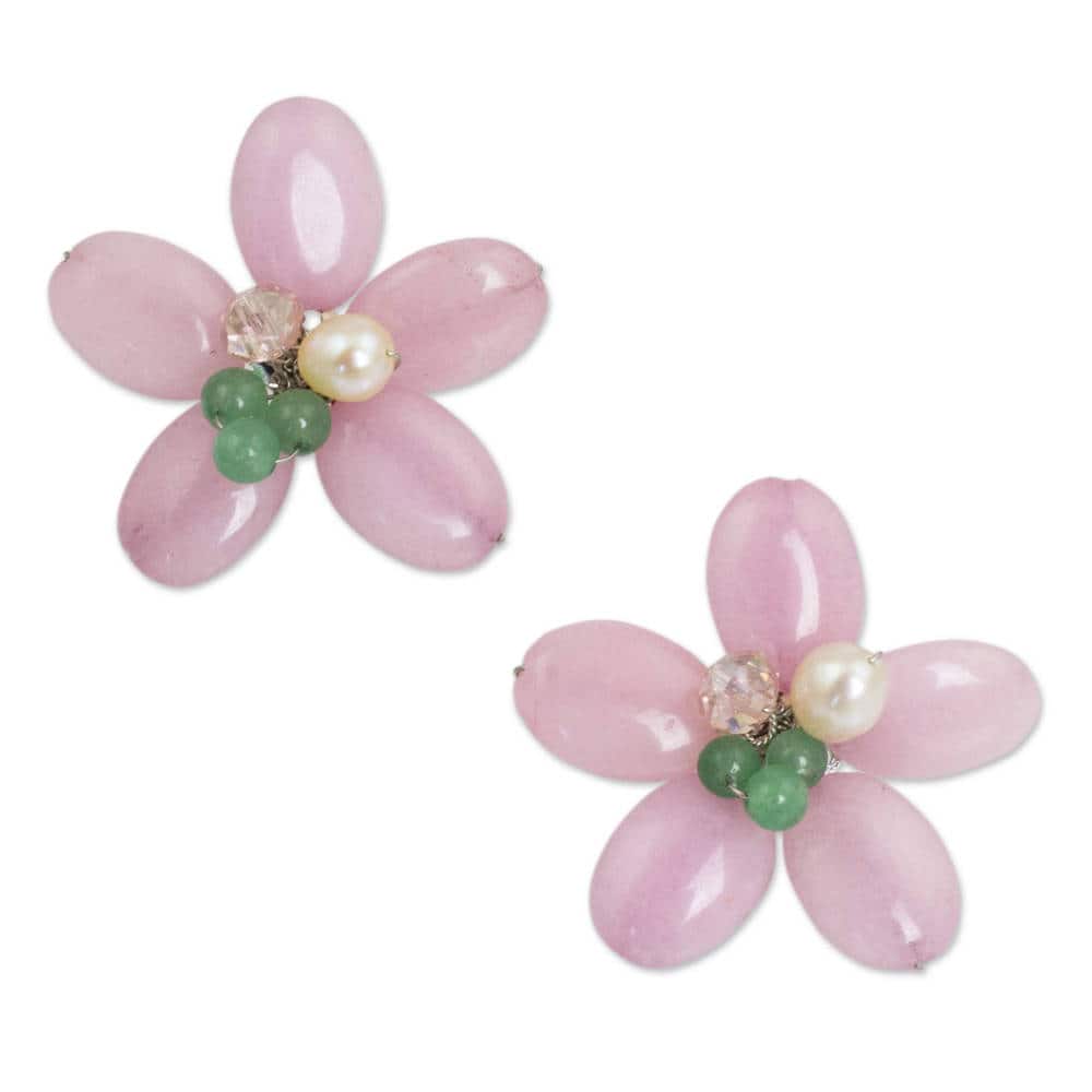 Handmade Silver 'Pink Thai Daisy' Pearl Quartz Earrings (6 mm) (Thailand)