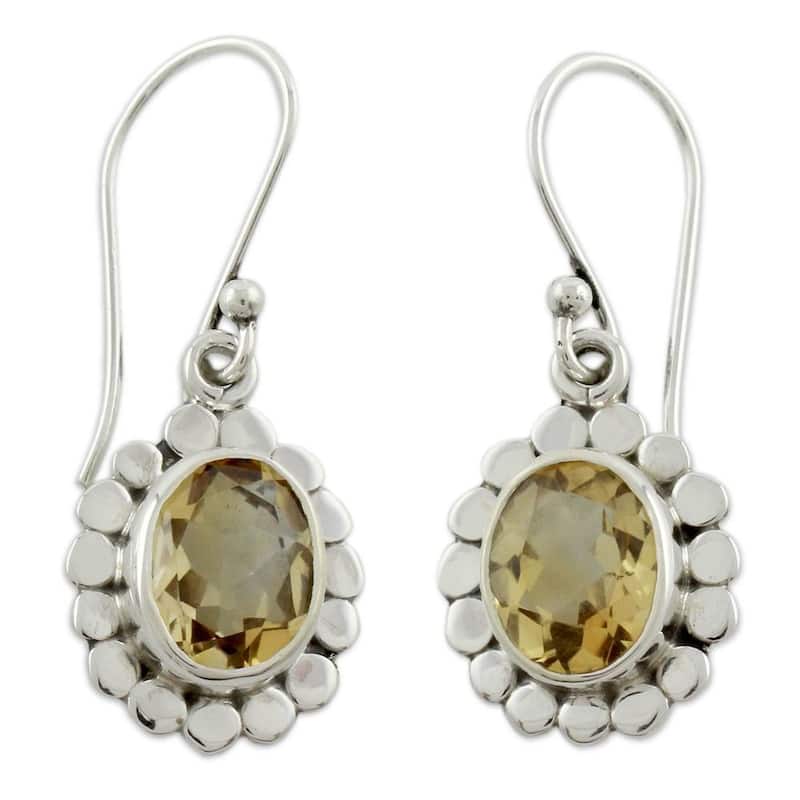 NOVICA Handmade Sterling Silver Radiant Petal Citrine Earrings (India)