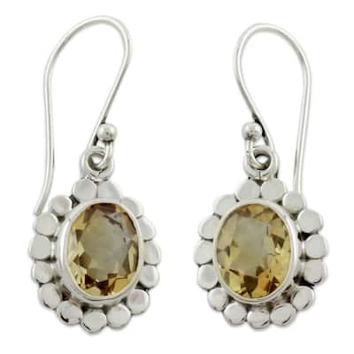 NOVICA Handmade Sterling Silver Radiant Petal Citrine Earrings (India)
