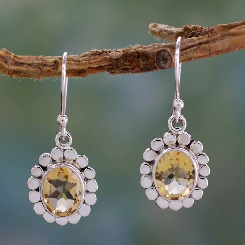 NOVICA Handmade Sterling Silver Radiant Petal Citrine Earrings (India)