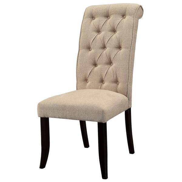 Furniture of America Sheila Button Tufted Flax Dining Chairs in Ivory