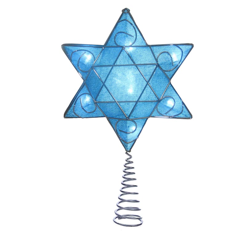 Kurt Adler UL 10-Light LED Silver and Blue Shimmer Star Treetop