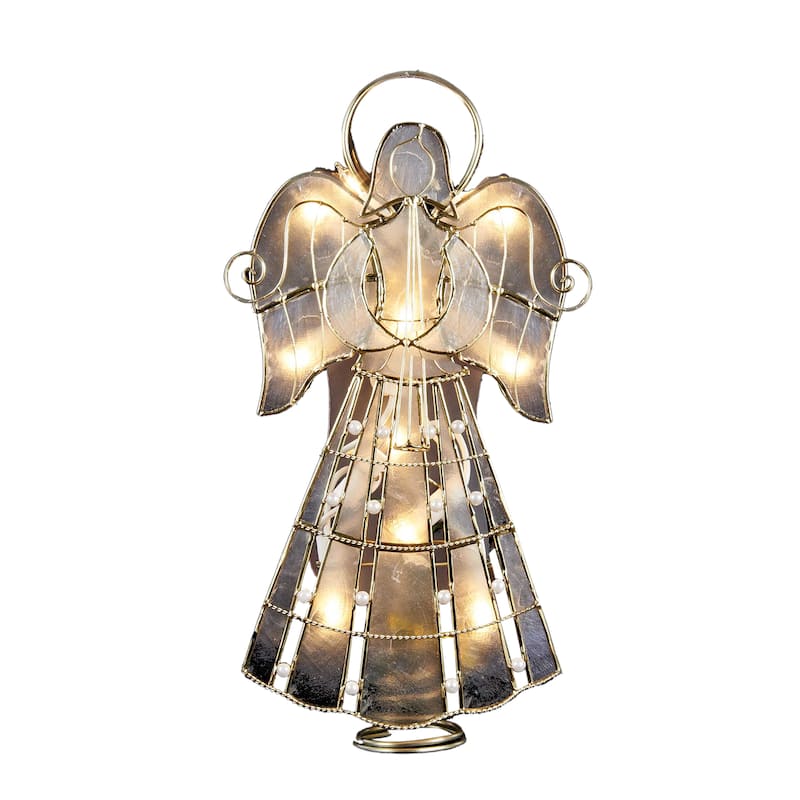 Kurt Adler 10-Light 9.75-Inch Capiz Angel Treetop with Scroll Design and Pearls