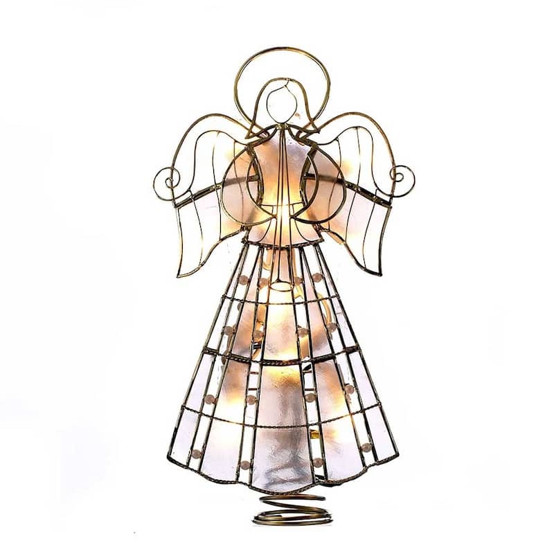 Kurt Adler 10-Light 9.75-Inch Capiz Angel Treetop with Scroll Design and Pearls