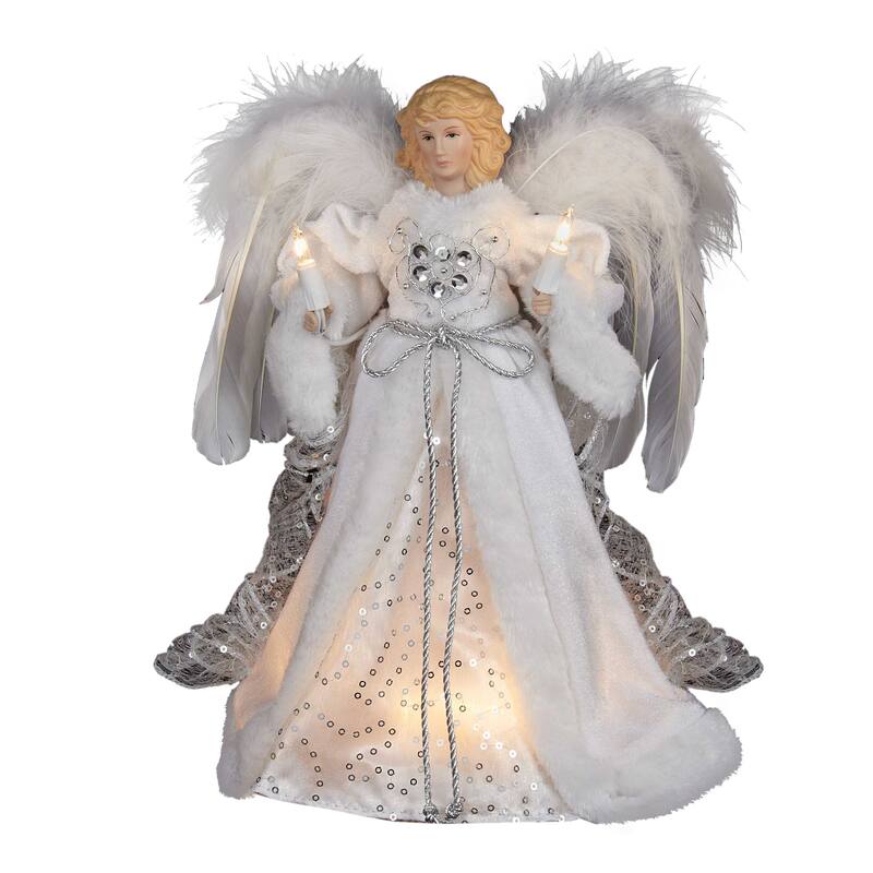 Kurt Adler 12-Inch UL 10-Light White and Silver Angel Treetop