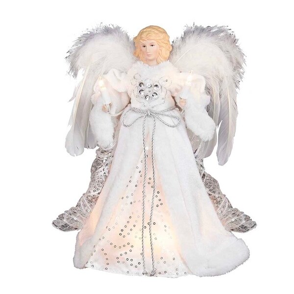12-Inch Kurt Adler 10-Light White and Silver Angel Treetop