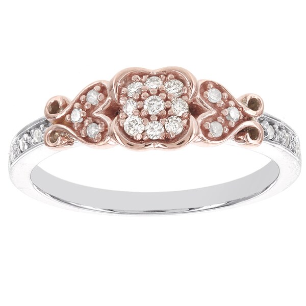 H Star Sterling Silver and 10k Rose Gold 1/6ct TDW Diamond Promise Ring