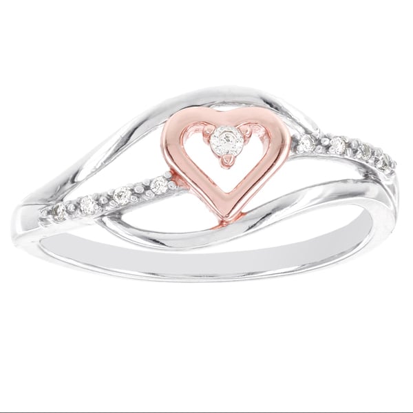 H Star 10k White Gold and Roseplated Diamond Accent Heart Promise Ring