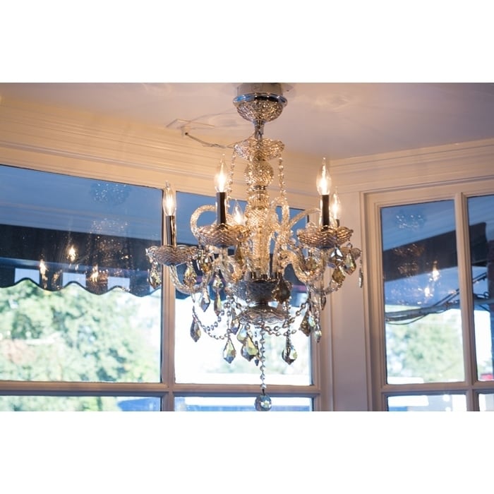 Venetian Collection 5-light Golden Teak Crystal Chandelier 20 in. W x 22 in. H Medium (5 Light Chandelier) - Chandeliers For Bedrooms by Overstock.com