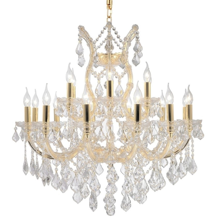 Maria Theresa Grand 19-light Gold Finish Crystal Two 2 Tier 30 x 28 in. Large Chandelier (19 Light Chandelier) - Chandeliers For Bedrooms by Overstock.com