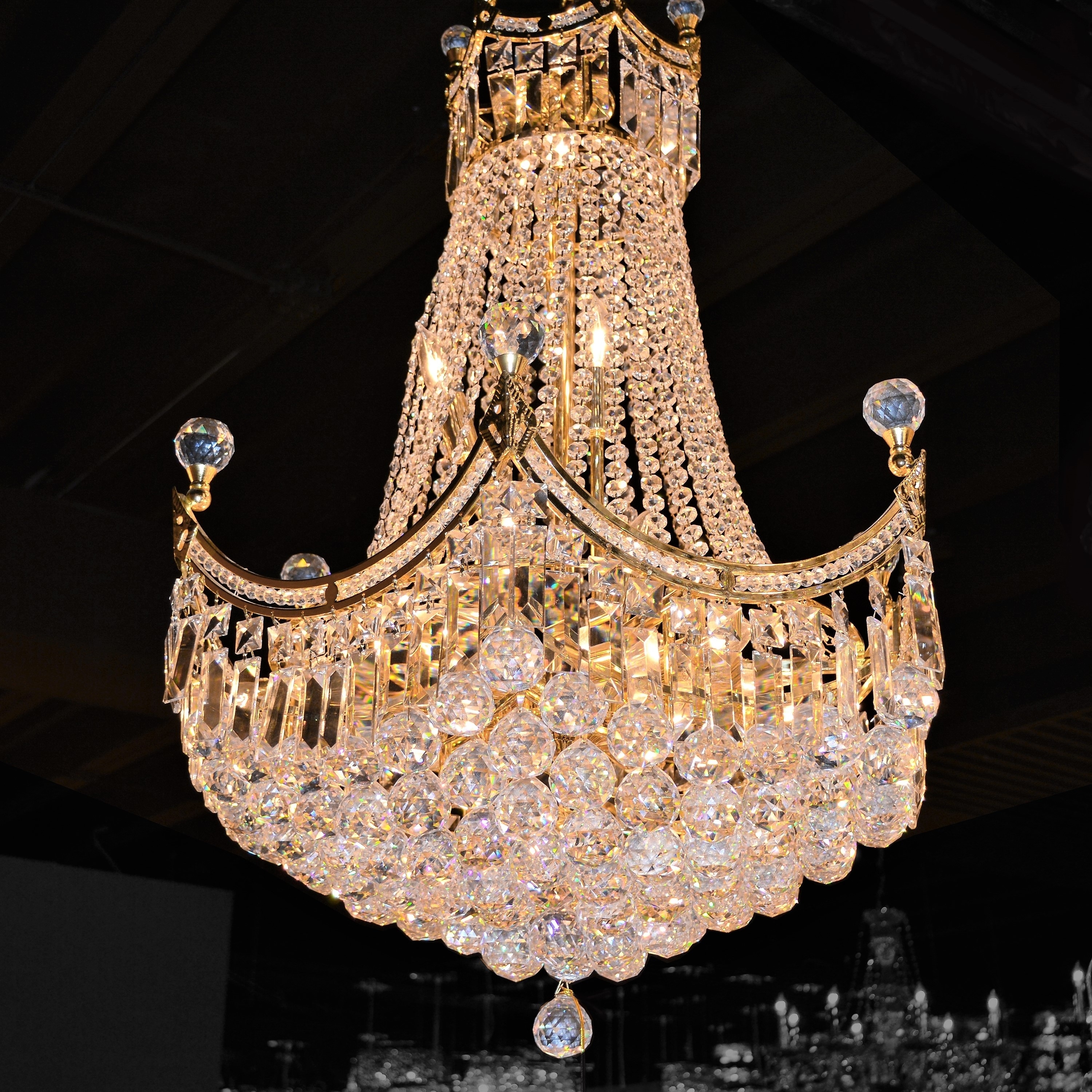 French Empire Collection 18 Light Gold Finish and Clear Crystal Chandelier 24" x 32" (18 Light Chandelier) - Chandeliers For Bedrooms by Overstock.com