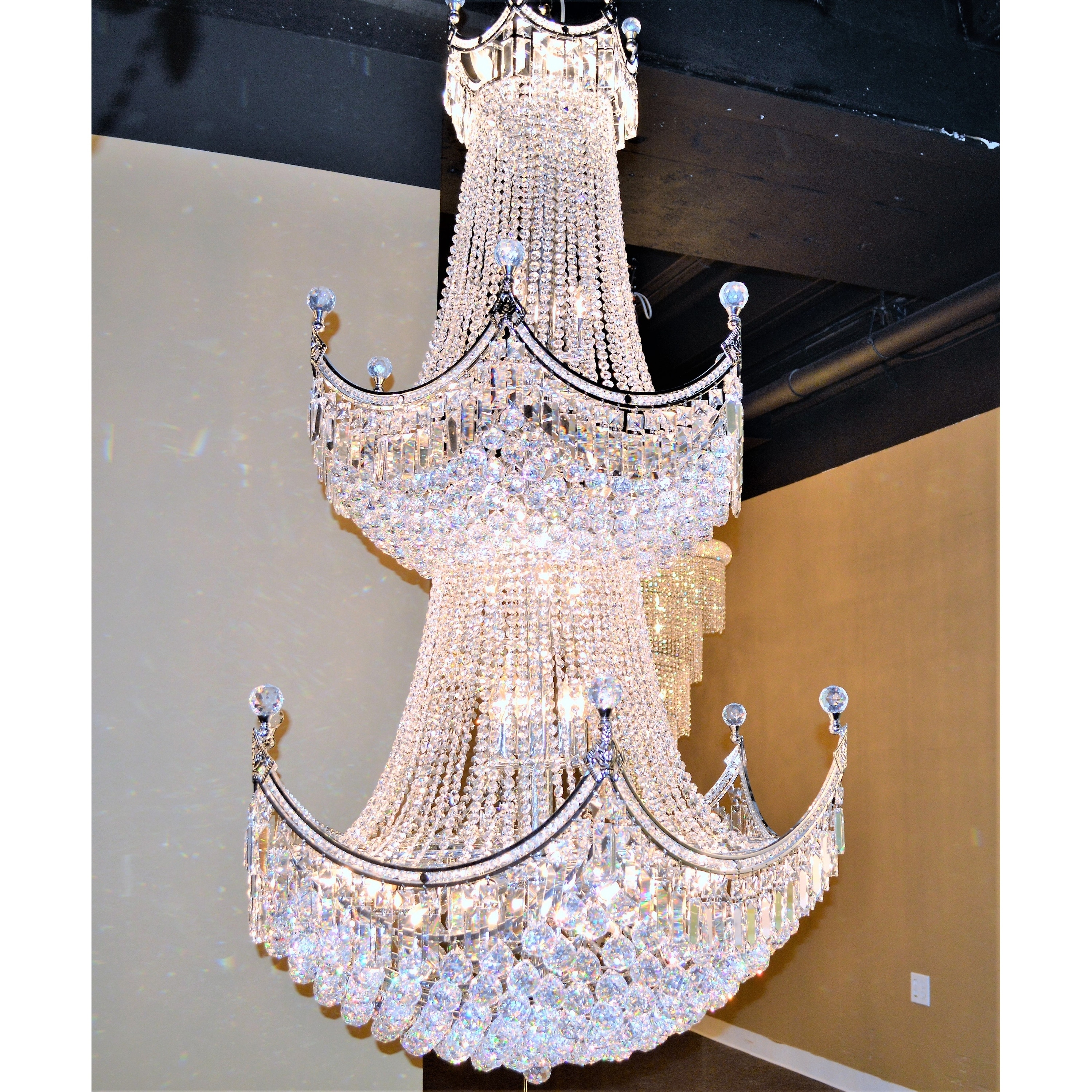 French Empire Collection 36 Light Chrome Finish and Clear Crystal Chandelier Two 2 Tier 36" x 66" - N/A (36 Light Chandelier) - Chandeliers For Bedrooms by Overstock.com