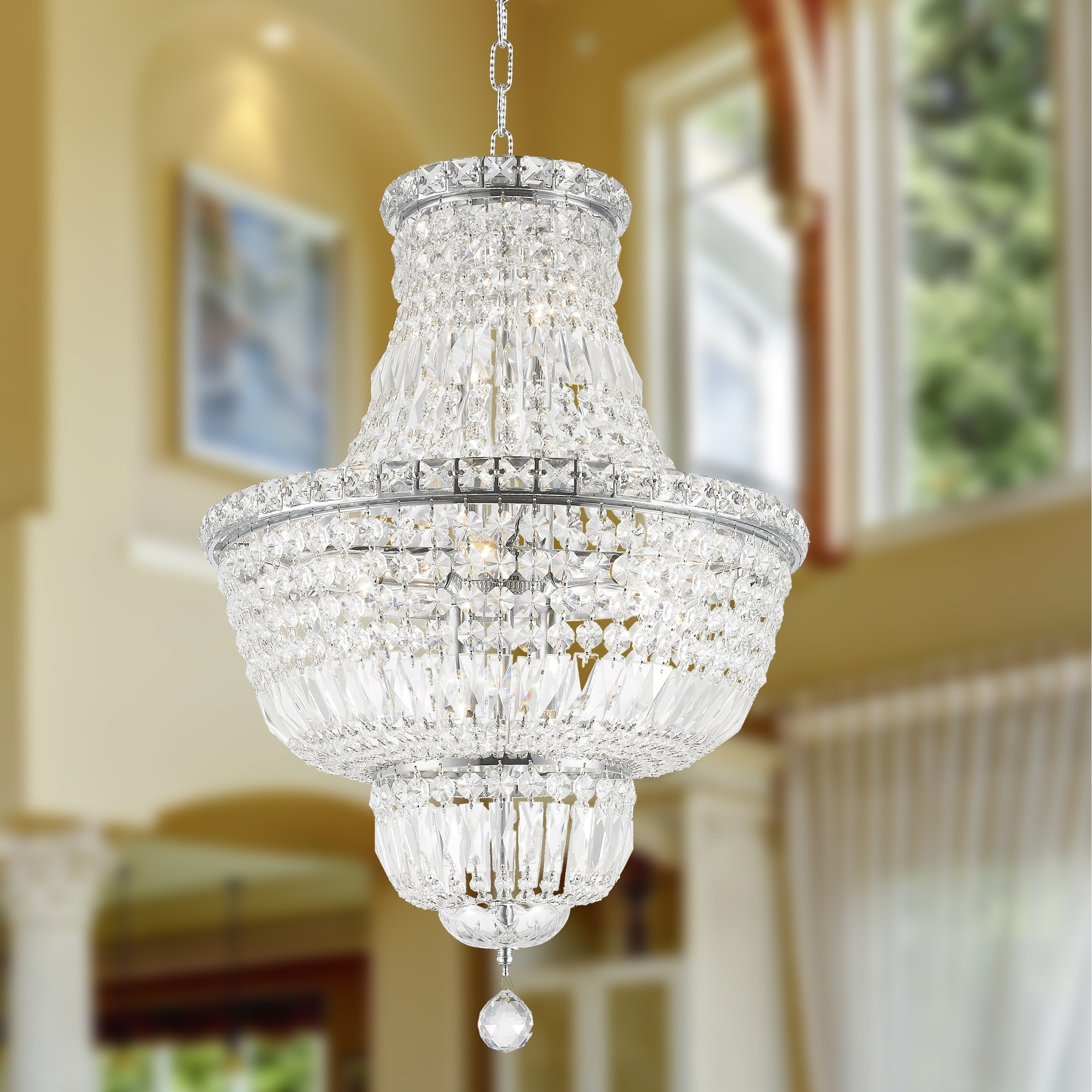 French Empire Collection 12 Light Chrome Finish and Clear Crystal Chandelier 18" x 27" (12 Light Chandelier) - Chandeliers For Bedrooms by Overstock.com