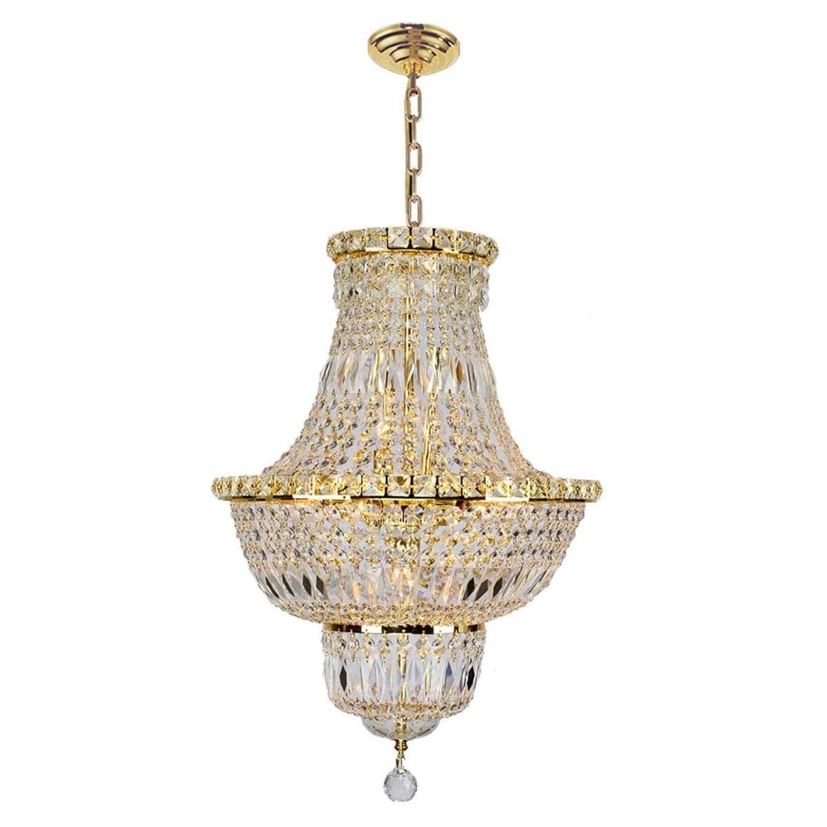 French Empire Collection 12 light Gold Finish and Clear Crystal Chandelier 18" x 27" (12 Light Chandelier) - Chandeliers For Bedrooms by Overstock.com