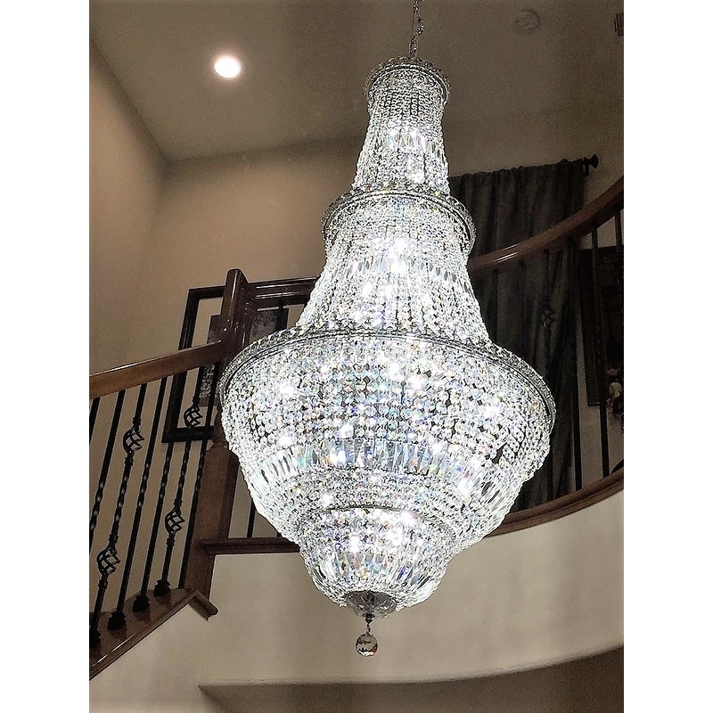 French Empire Collection 34 light Chrome Finish and Clear Crystal Chandelier 28" x 56" (34 Light Chandelier) - Chandeliers For Bedrooms by Overstock.com