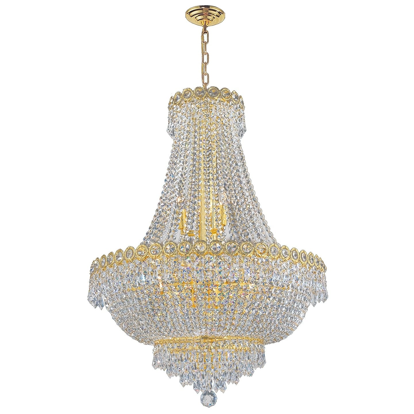 French Empire Collection 12 light Gold Finish and Clear Crystal Chandelier 24" x 32" (12 Light Chandelier) - Chandeliers For Bedrooms by Overstock.com