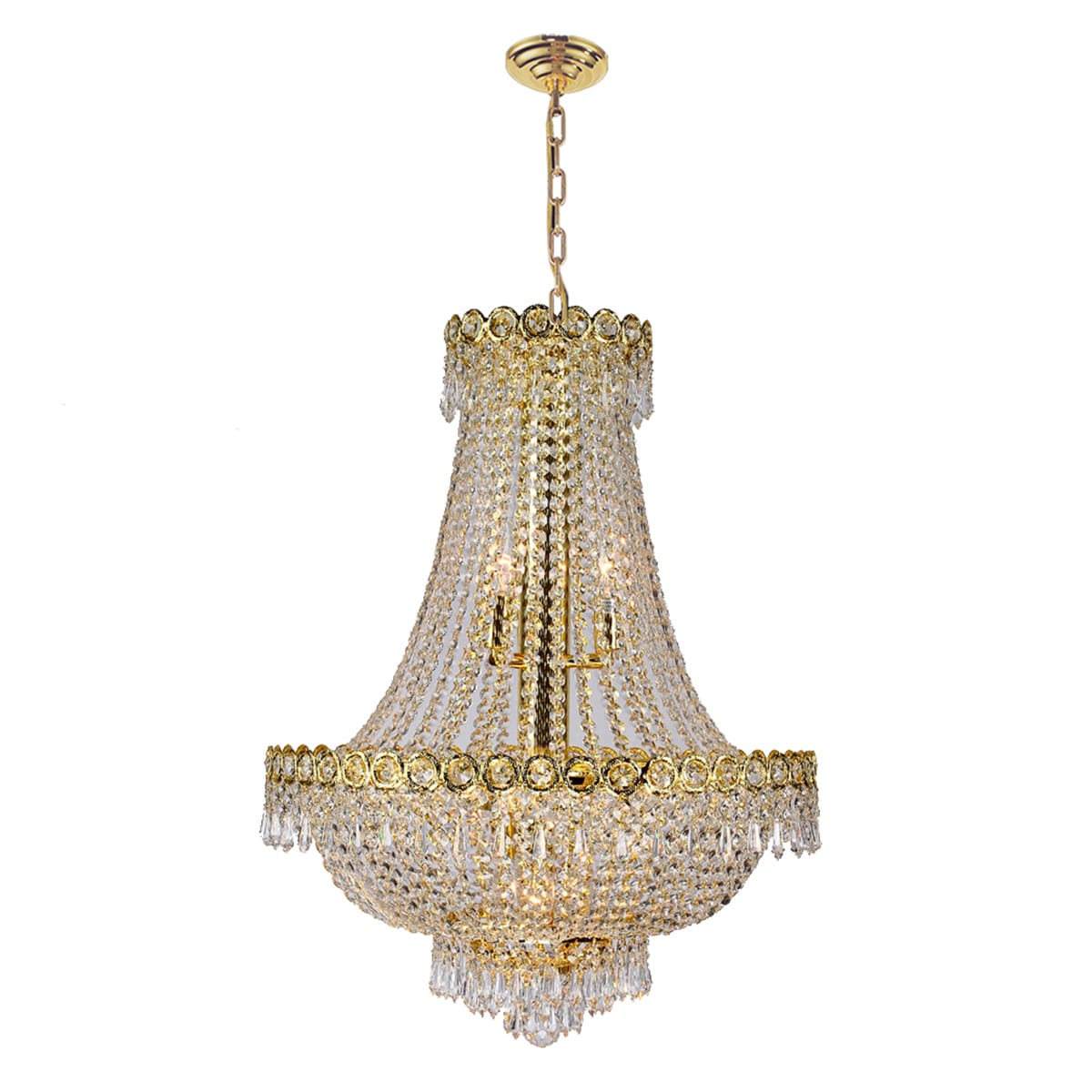 French Empire Collection 12 Light Gold Finish and Clear Crystal Chandelier 20" x 28" (12 Light Chandelier) - Chandeliers For Bedrooms by Overstock.com