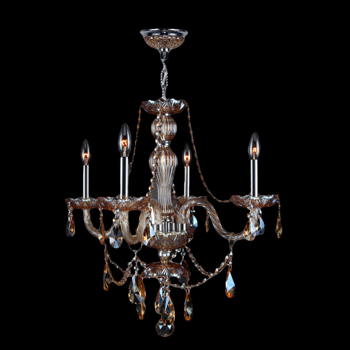 Venetian Italian Style 4-light Chrome Finish and Amber Crystal 23 x 25-inch Chandelier (4 Light Chandelier) - Chandeliers For Bedrooms by Overstock.com