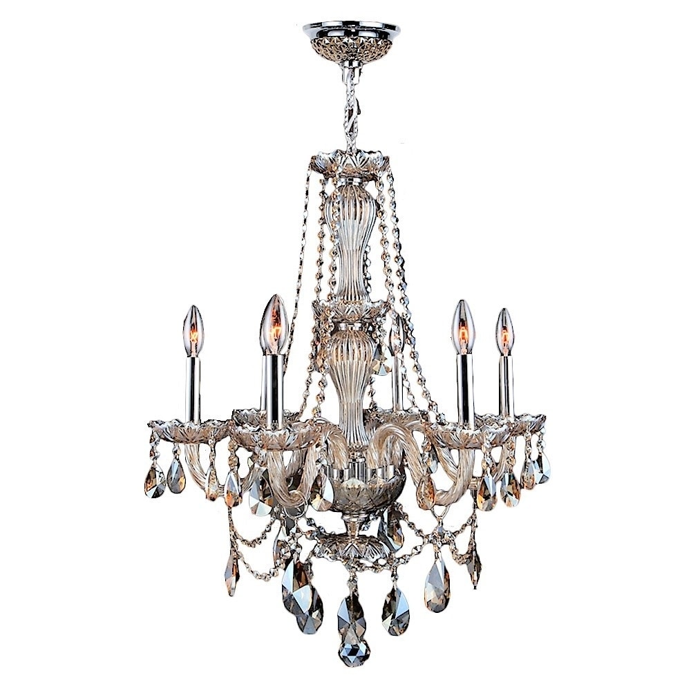 Venetian Italian Style 6-light Chrome Finish and Golden Teak Crystal 23 x 31-inch Chandelier (6 Light Chandelier) - Chandeliers For Bedrooms by Overstock.com