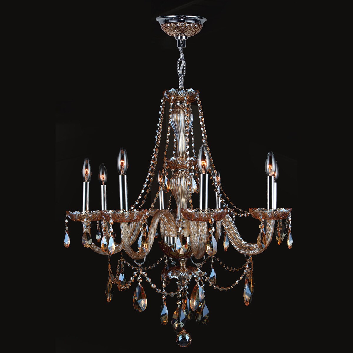 Venetian Italian Style 8 light Chrome Finish and Amber Crystal Chandelier 28" x 30" (8 Light Chandelier) - Chandeliers For Bedrooms by Overstock.com