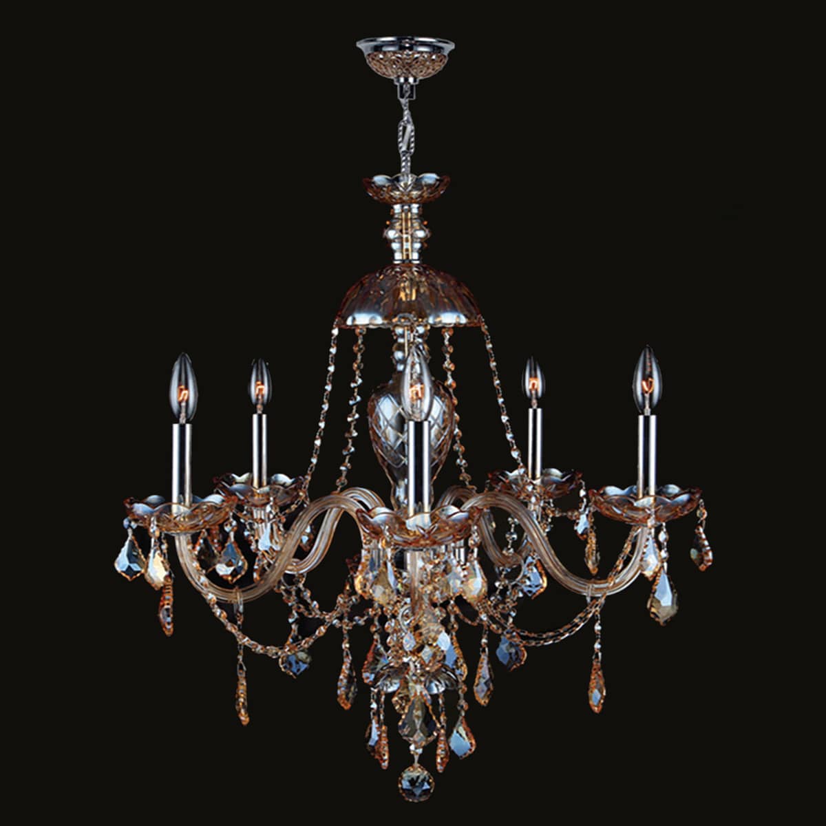 Venetian Italian Style 5-light Chrome Finish and Amber Crystal 25 x 28-inch Chandelier (5 Light Chandelier) - Chandeliers For Bedrooms by Overstock.com