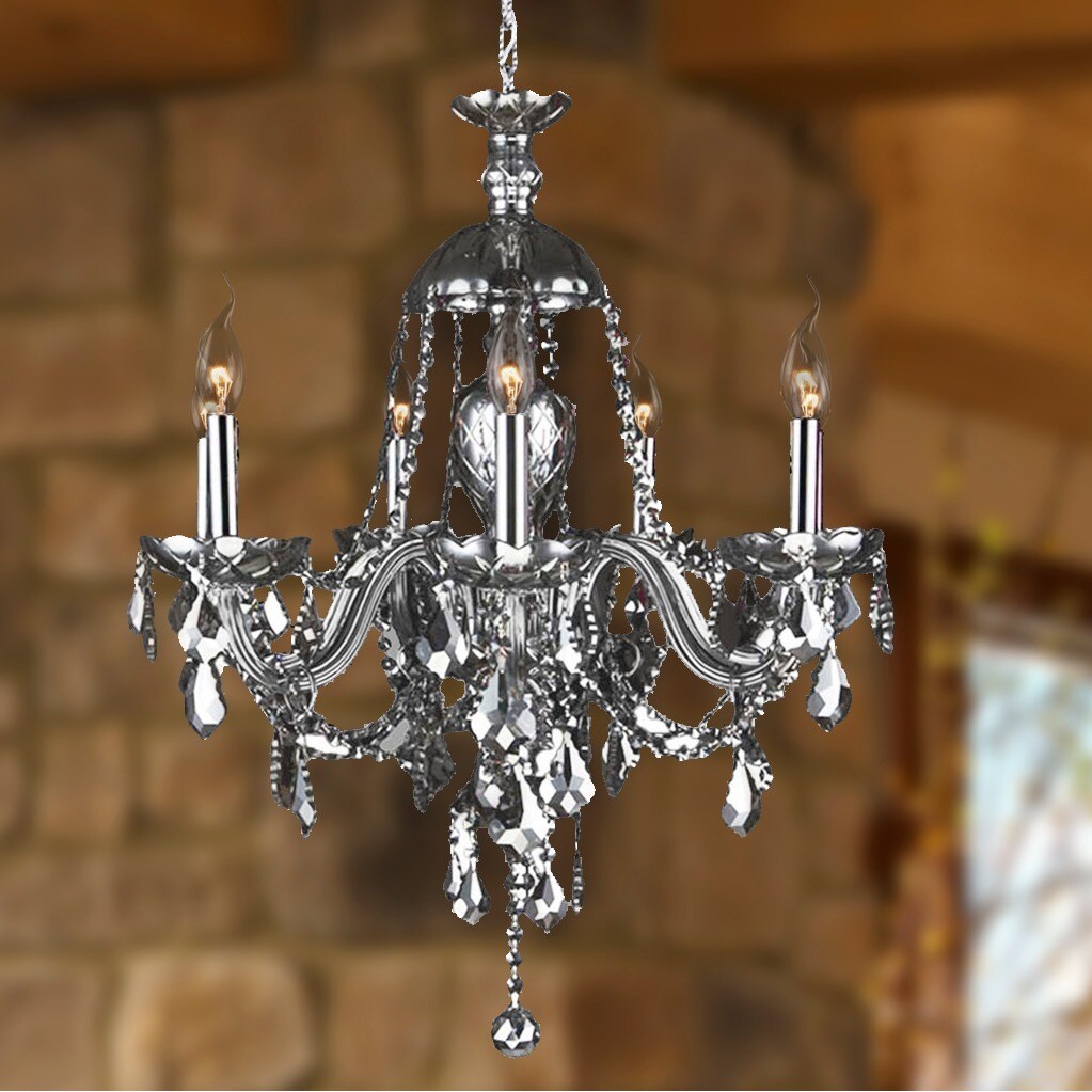 Venetian Italian Style 7-light Chrome Finish and Smoke Crystal 26 x 28-inch Chandelier (7 Light Chandelier) - Chandeliers For Bedrooms by Overstock.com