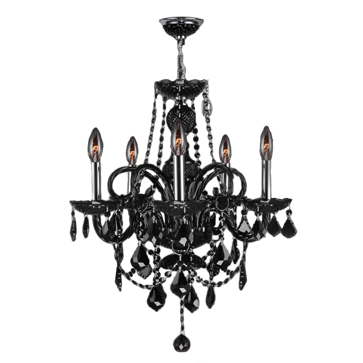 Venetian Italian Style 5-light Chrome Finish and Black Crystal 20 x 22-inch Chandelier (5 Light Chandelier) - Chandeliers For Bedrooms by Overstock.com
