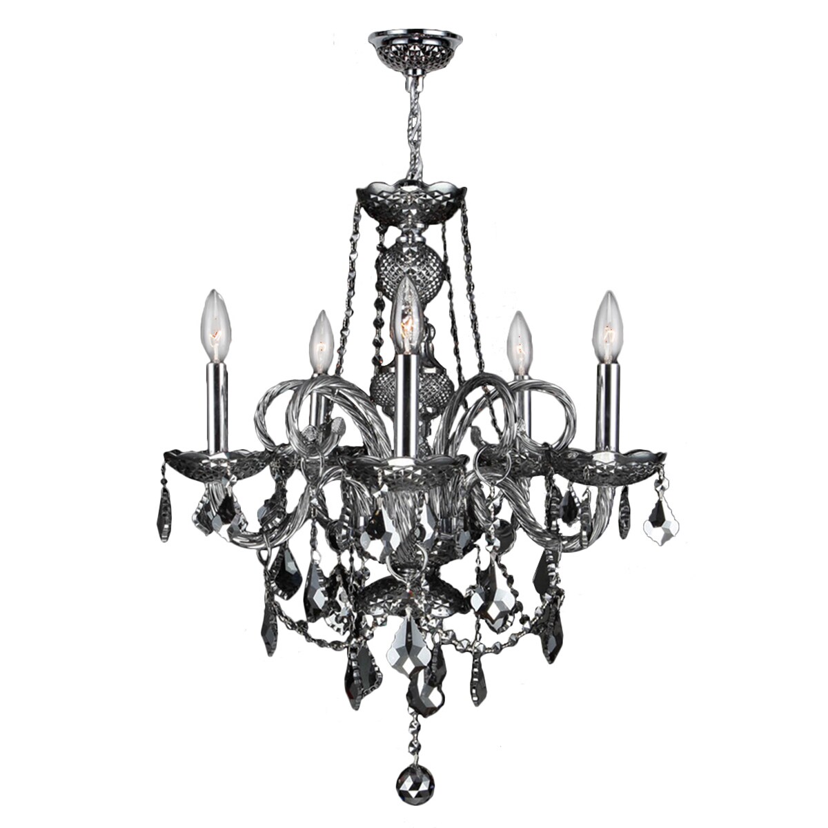 Venetian Italian Style 5-light Chrome Finish and Smoke Crystal 20 x 22-inch Chandelier (5 Light Chandelier) - Chandeliers For Bedrooms by Overstock.com