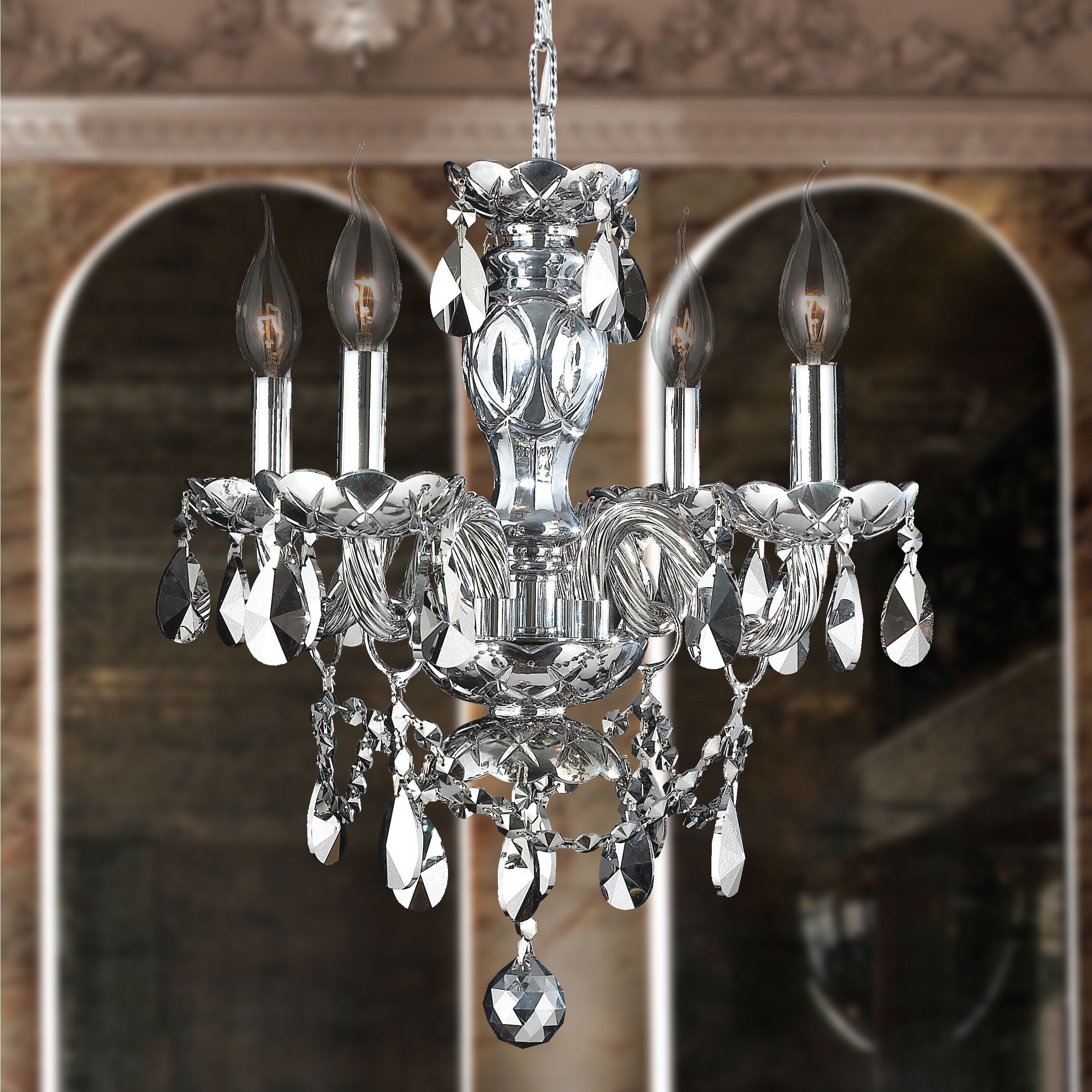 Venetian Italian Style 4-light Chrome Finish and Chrome Crystal 17 x 18-inch Chandelier (4 Light Chandelier) - Chandeliers For Bedrooms by Overstock.com