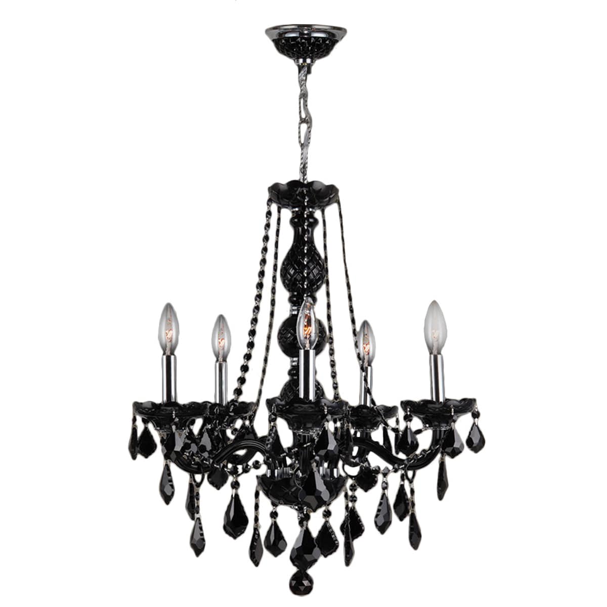 Venetian Collection 5 light Chrome Finish and Black Crystal Chandelier 21" x 26" (5 Light Chandelier) - Chandeliers For Bedrooms by Overstock.com