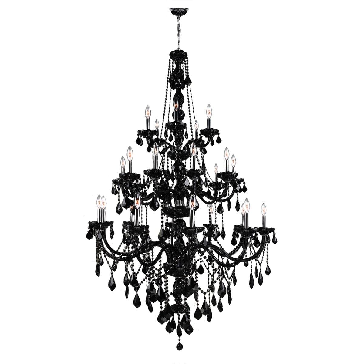 Venetian Collection 25 Light Chrome Finish Black Crystal Three Tier Chandelier 43" x 68" Three 3 Tier (25 Light Chandelier) - Chandeliers For Bedrooms by Overstock.com