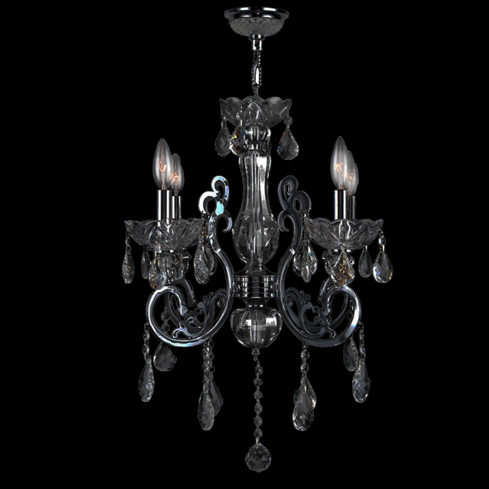 French Scroll Collection 4 Light Chrome Finish and Black Crystal Chandelier 20" x 24" (4 Light Chandelier) - Chandeliers For Bedrooms by Overstock.com