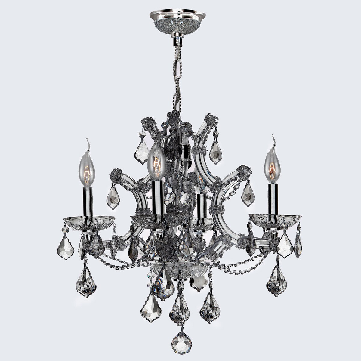 Maria Theresa Collection 4 light Chrome Finish and Clear Crystal Chandelier 19" x 18" (4 Light Chandelier) - Chandeliers For Bedrooms by Overstock.com
