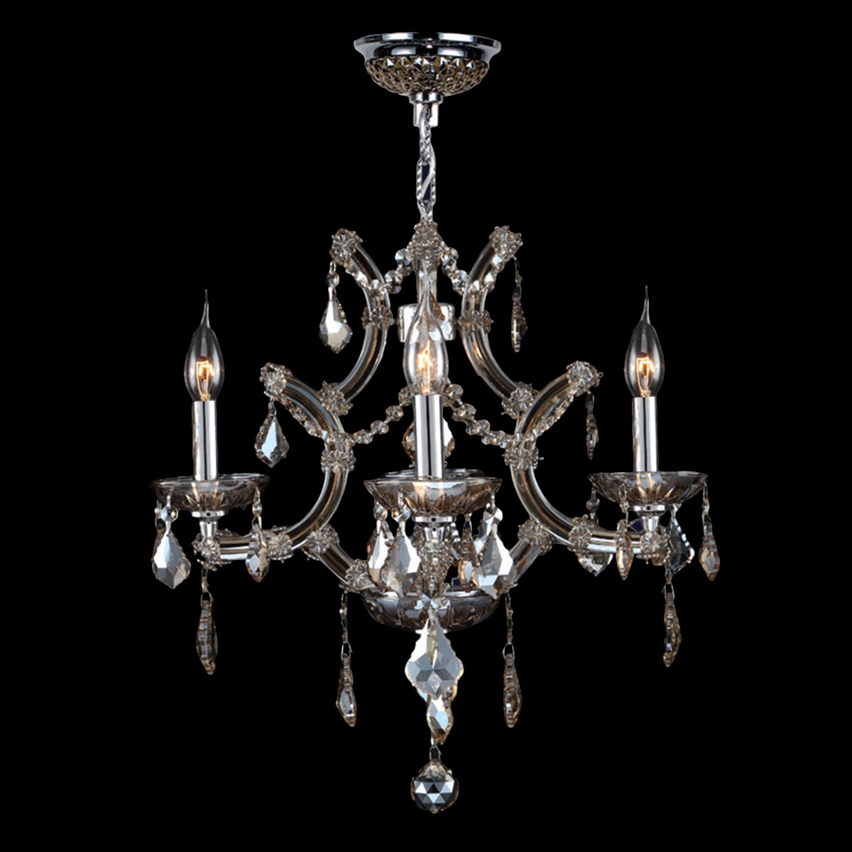 Maria Theresa Collection 4 Light Chrome Finish and Golden Teak Crystal Chandelier 19" x 18" (4 Light Chandelier) - Chandeliers For Bedrooms by Overstock.com
