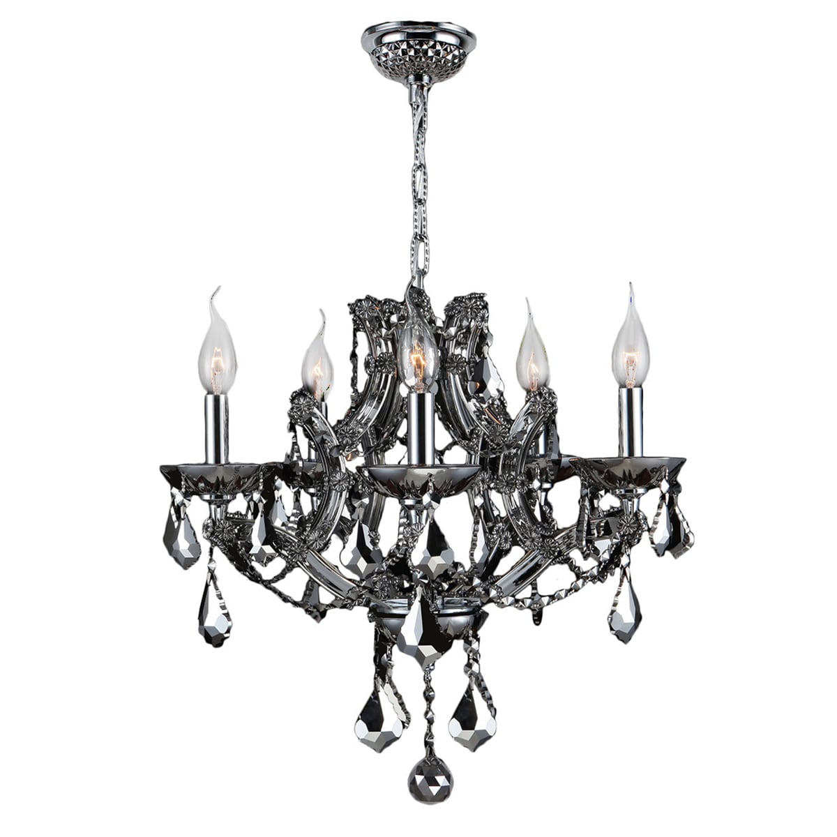 Maria Theresa Collection 5 Light Chrome Finish and Chrome Crystal Chandelier 19" x 18" (5 Light Chandelier) - Chandeliers For Bedrooms by Overstock.com