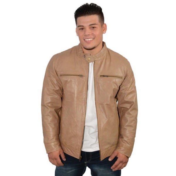 Shop Men's Khaki Brown Leather Zipfront Jacket Free Shipping Today