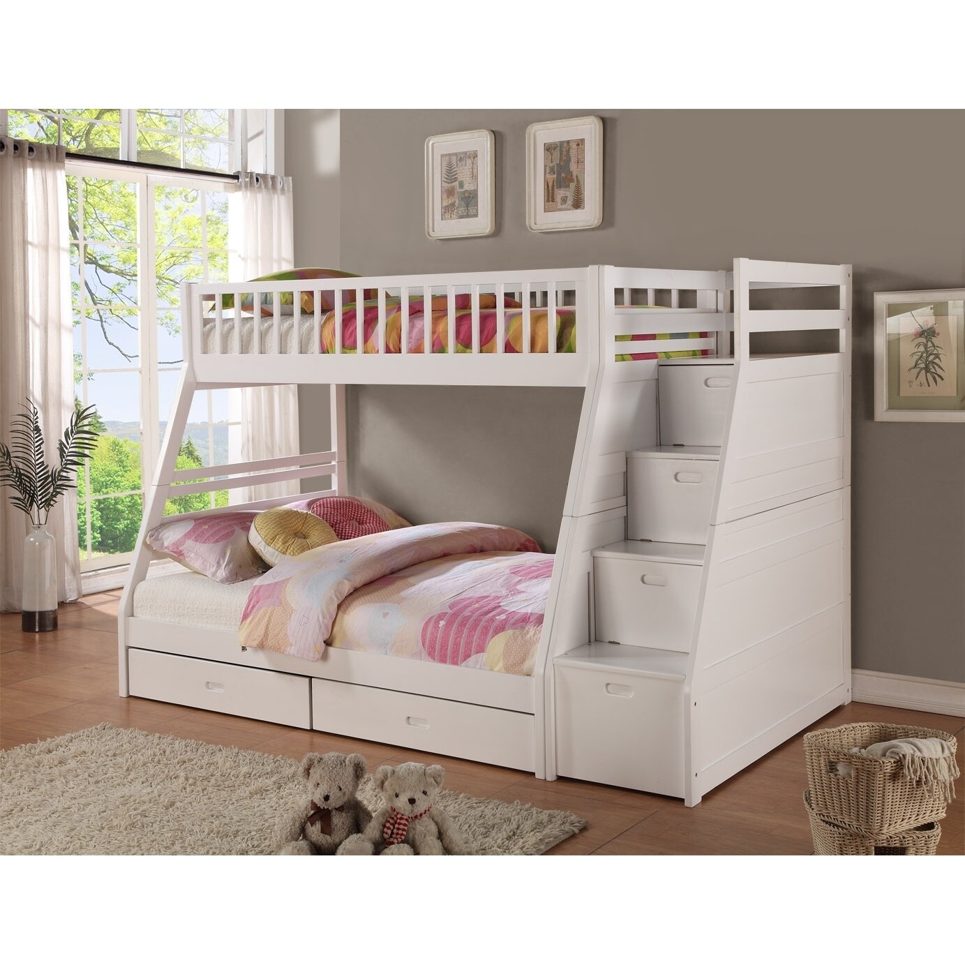 twin bed with stairs and drawers