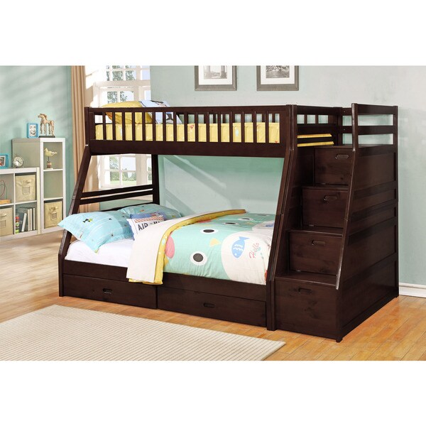 wooden bunk beds with storage