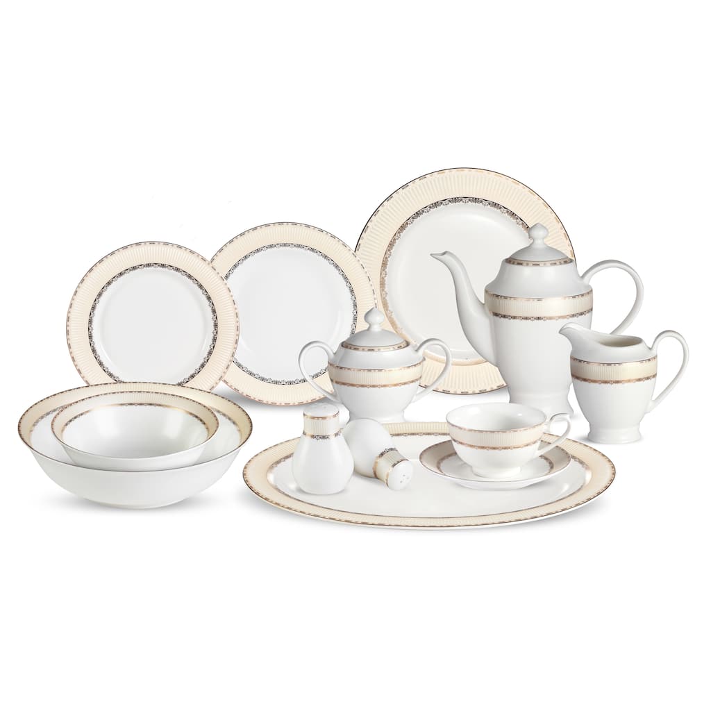 Lorren Home Trends 57-piece Margaret Bone China Dinnerware Set (Service for 8)
