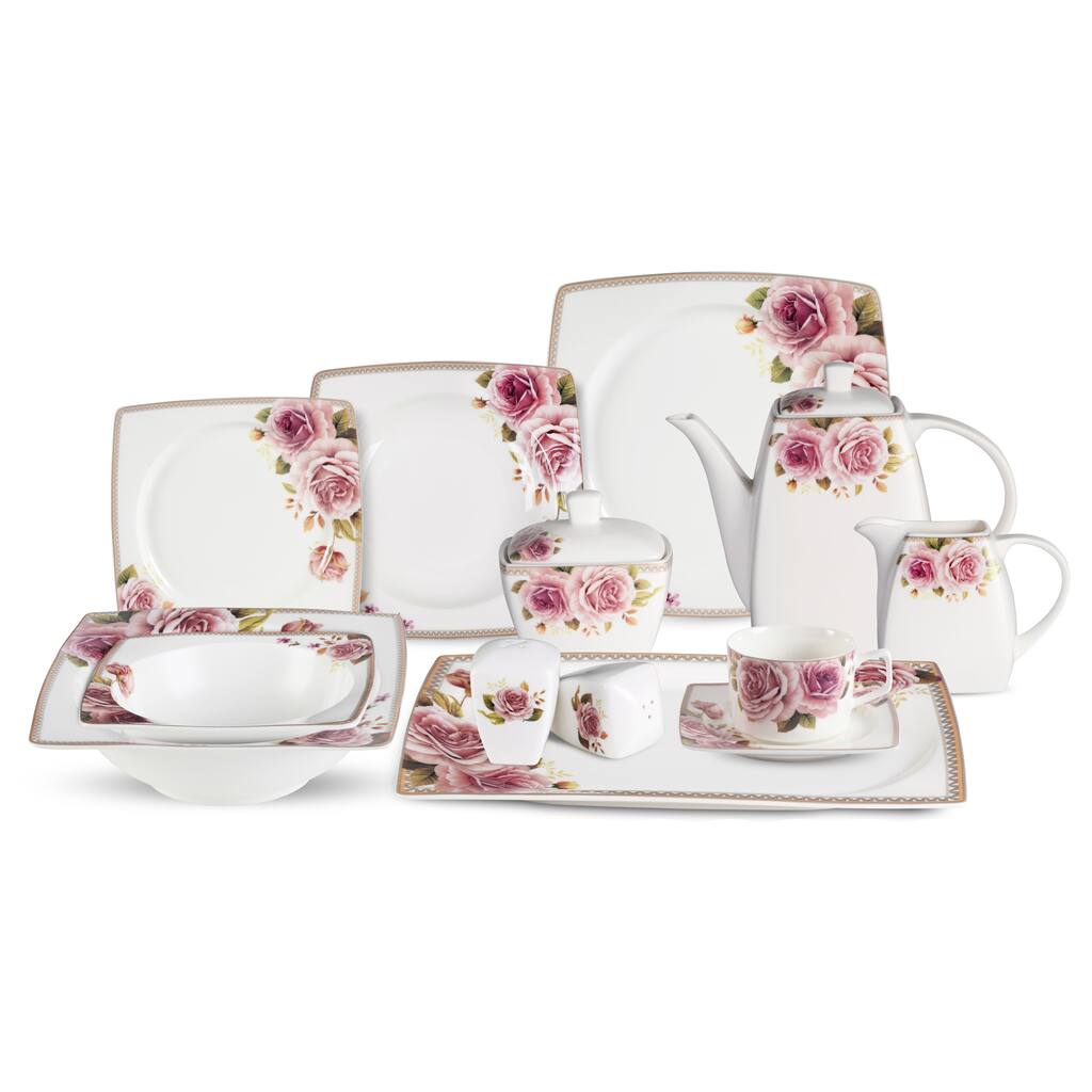 Lorren Home Trends 57-piece Loretta Bone China Dinnerware Set (Service for 8)