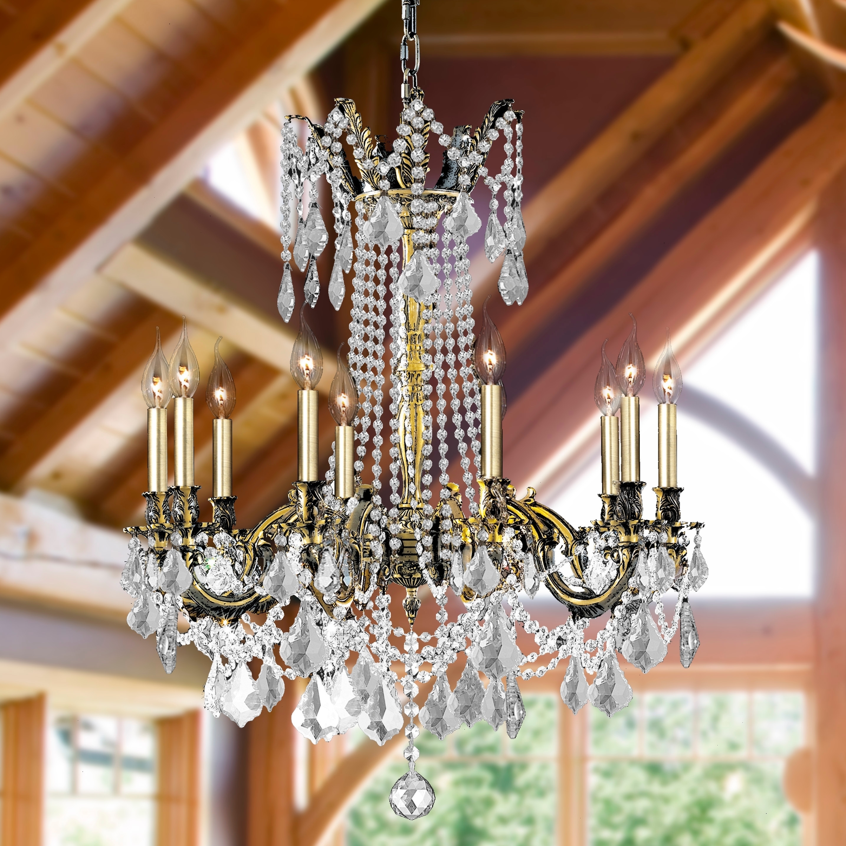 Italian Elegance Collection 10 Light Antique Bronze Finish Crystal Ornate Chandelier 28" x 31" (10 Light Chandelier) - Chandeliers For Bedrooms by Overstock.com