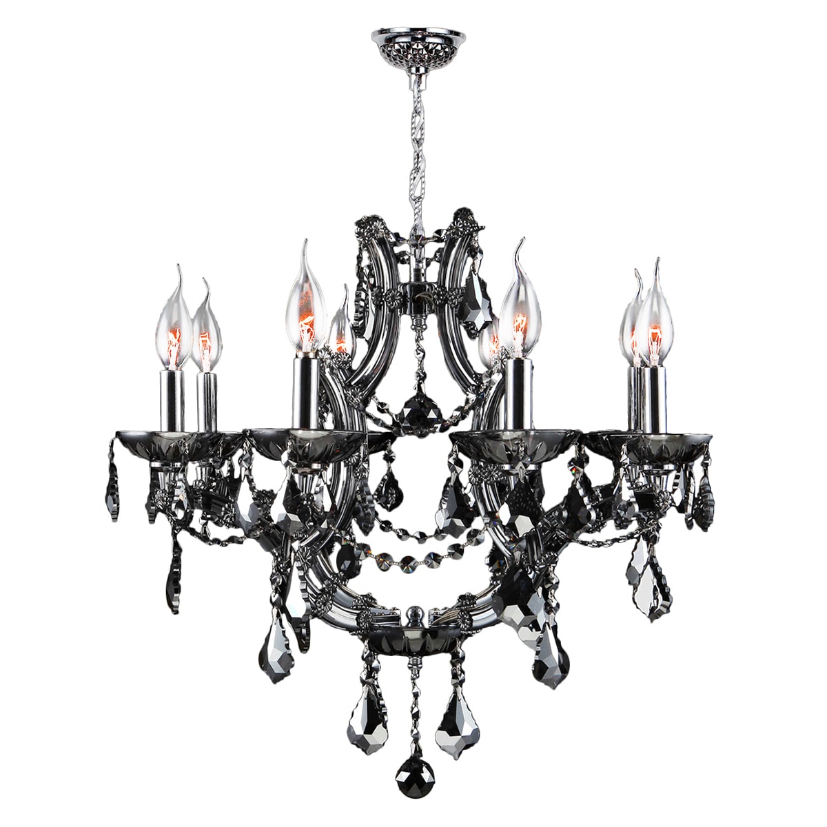 Maria Theresa Collection 8 Light Chrome Finish and Smoke Crystal Chandelier 26" x 22" (8 Light Chandelier) - Chandeliers For Bedrooms by Overstock.com