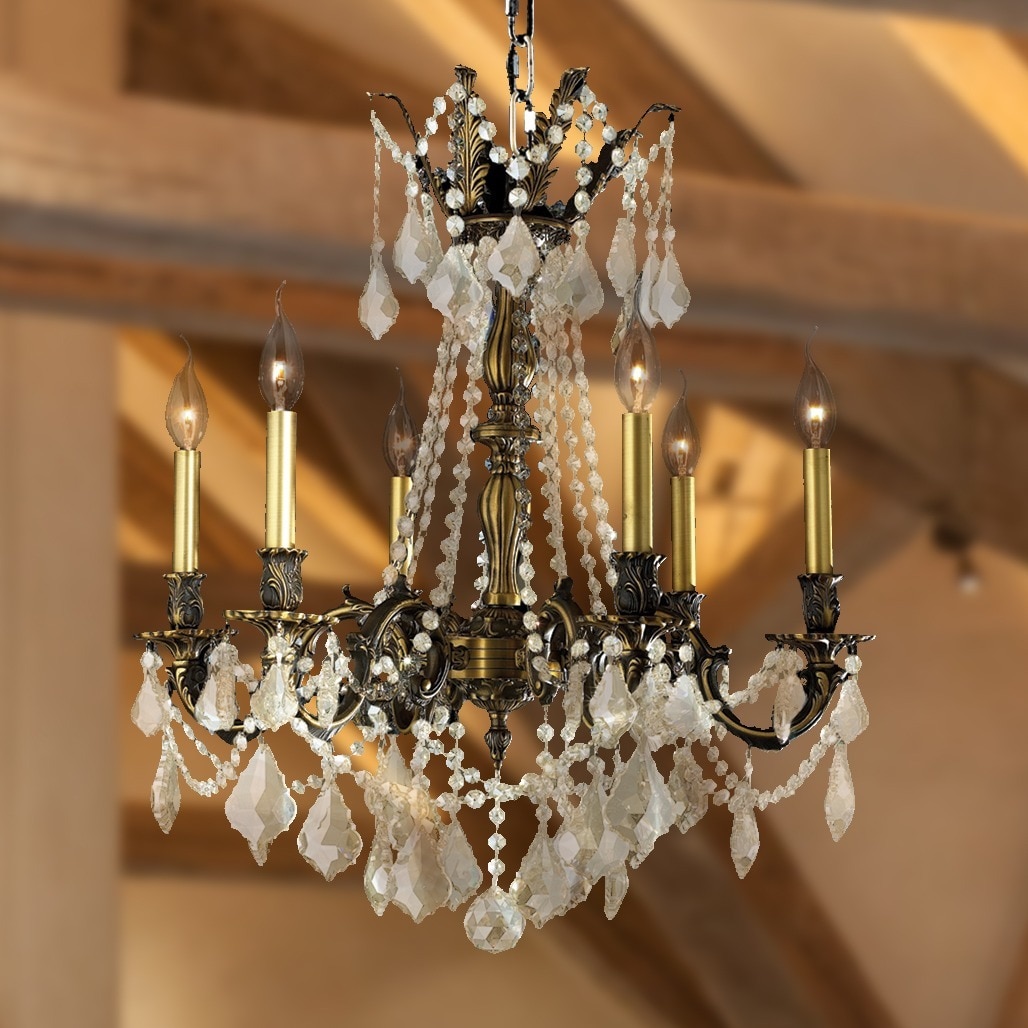 Italian Elegance Collection 6 Light Antique Bronze Finish Crystal Ornate Chandelier 23" x 26" (6 Light Chandelier) - Chandeliers For Bedrooms by Overstock.com
