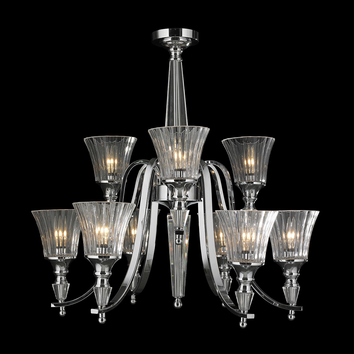 Euro Style 9 light Chrome Finish and Clear Glass Chandelier 29