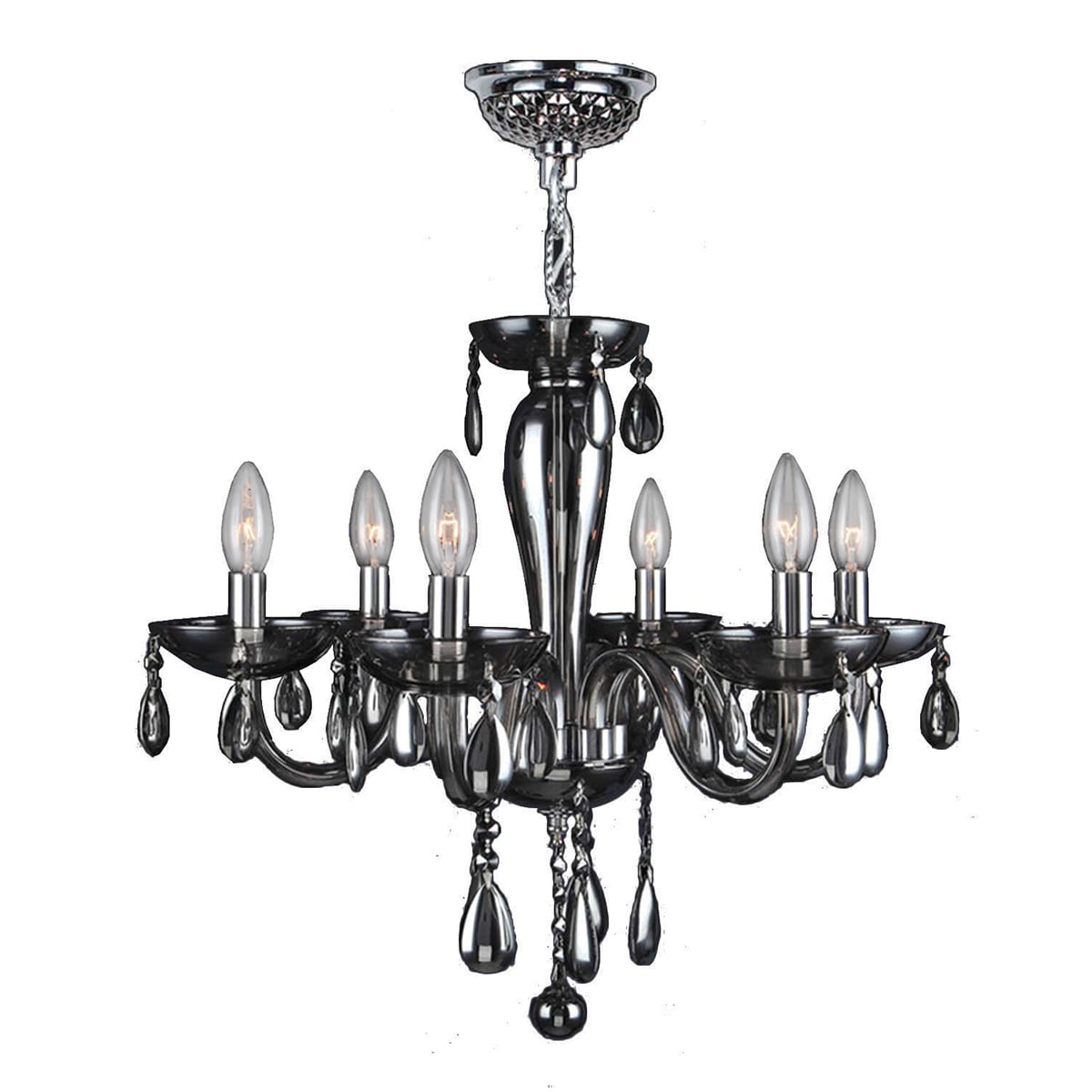 Euro Style Collection 6 Light Blown Glass in Smoke Finish Chandelier 22" x 19" Medium (6 Light Chandelier) - Chandeliers For Bedrooms by Overstock.com