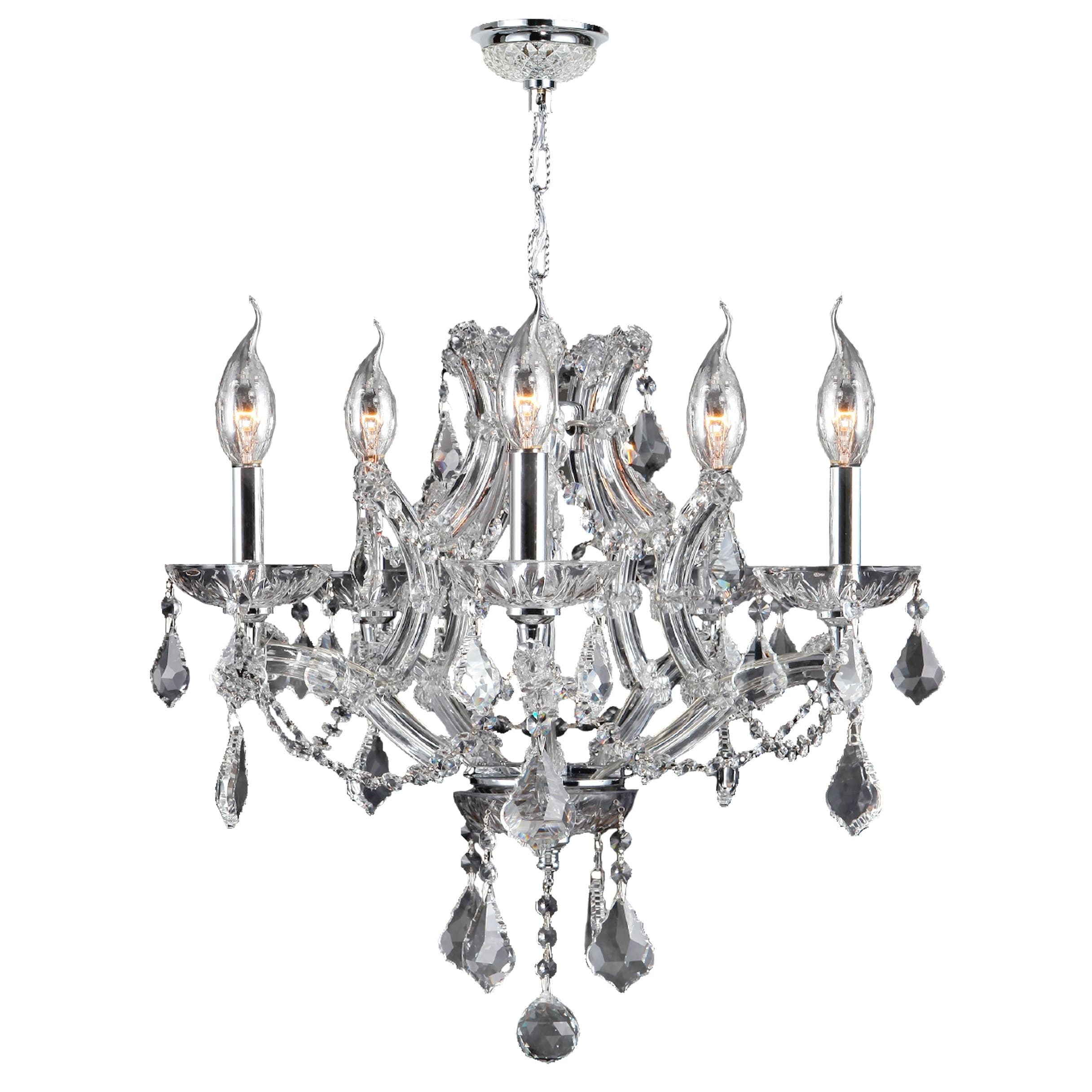 Maria Theresa Collection 5 Light Chrome Finish and Clear Crystal Chandelier 19" x 18" (5 Light Chandelier) - Chandeliers For Bedrooms by Overstock.com