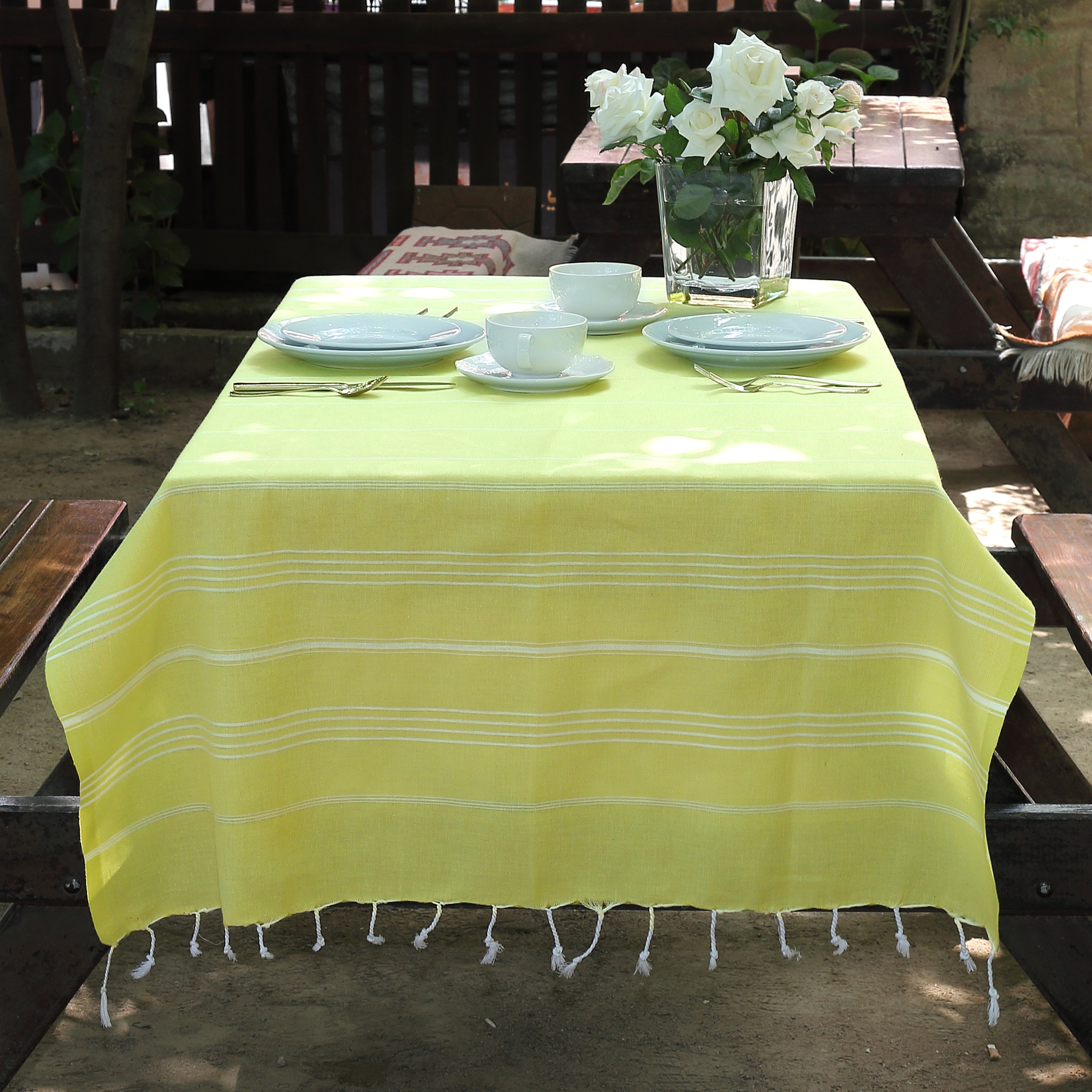 lime green striped towels